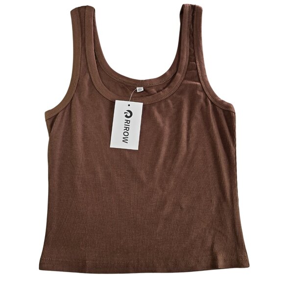 Brown Ribbed Sleeveless Fitted Tank Top - XSmall - Picture 1 of 4